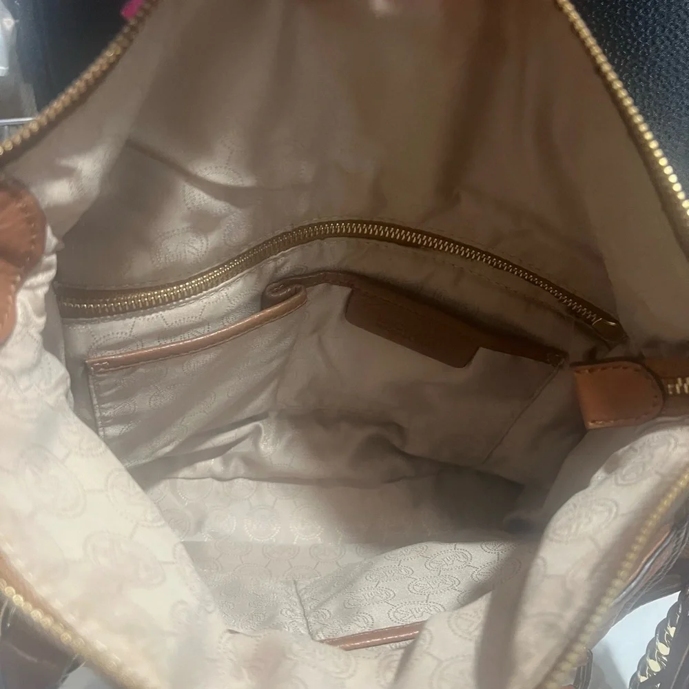 Michael Kors Cognac Pebbled Leather Fold Over Satchel with Tassel - Picture 7 of 8